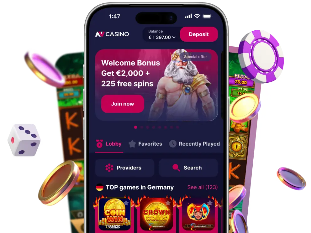 Illustration eines mobilen und Desktop-Geräts mit NV Casino Logo